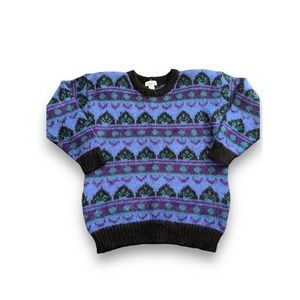 Vintage Gallagher‎ Mohair Acrylic Knit Patterned 80s/90s Sweater Womens XL